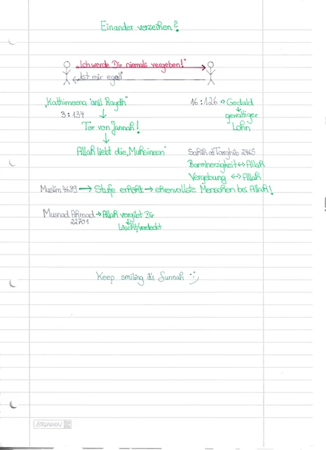Handschriftliche Notiz: Einander verzeihen