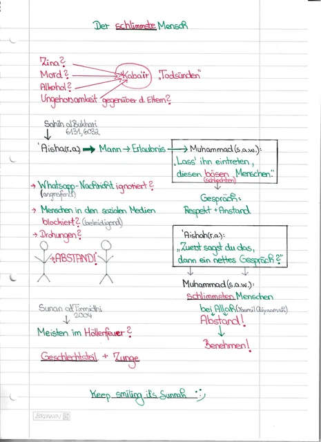 Handschriftliche Notiz: Der schlimmste Mensch und gutes Benehmen