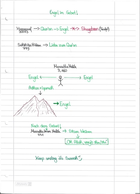 Handschriftliche Notiz: Engel im Gebet