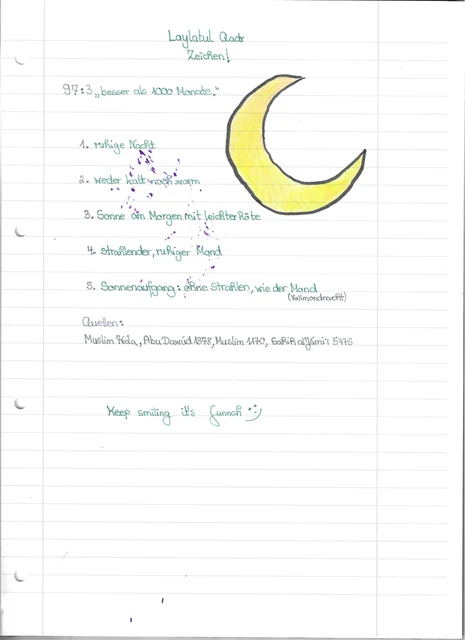 Handschriftliche Notiz: Zeichen von Laylatul Qadr