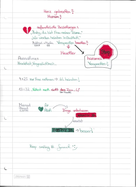 Handschriftliche Notiz: Außereheliche Beziehungen und gebrochene Versprechen