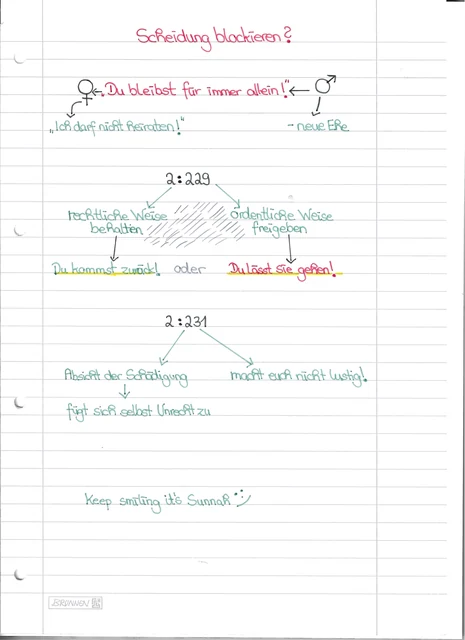 Handschriftliche Notiz: Scheidung nicht blockieren
