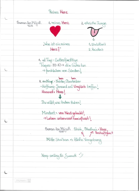 Handschriftliche Notiz: Reines Herz und ehrliche Zunge