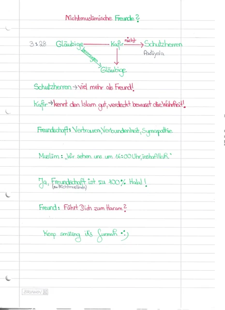 Handschriftliche Notiz: Freundschaft mit Nichtmuslimen